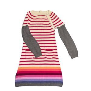 Old Navy EUC Sz Medium Girls Long Sleeve Sweater Dress White With Color Stripes